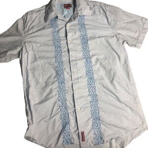 Mens LARGE Short Sleeve Embroidered Button Up Shirt Tommy Hilfiger Red Label